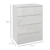 HOMCOM High Gloss Chest of Drawers, 4-Drawer Storage Cabinets, Modern Dresser, Storage Drawer Unit for Bedroom(m-3)