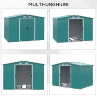 Outsunny Sopron de Gradina Pentru Unelte din Tabla de Otel, Magazie de Gradina din Otel cu Usi Glisante, 260x206x179 cm, Verde(m-6)