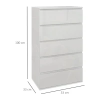 HOMCOM High Gloss Chest of Drawers, 5-Drawer Storage Cabinets, Modern Dresser, Storage Drawer Unit for Bedroom(m-3)