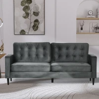 HOMCOM 3-Seater Sofa, 204 cm Sofa Couch with Button-Tufted Back Cushion, 2 Pillows and Rubber Wood Legs for Living Room, Grey(m-10)
