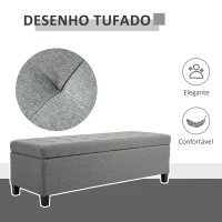 HOMCOM Banco de Armazenamento Acolchoado Banco Estofado em Linho Tampa com Abertura 125x49x41,5 cm Cinza(m-5)