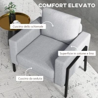 HOMCOM Poltroncina Imbottita per Soggiorno e Camera con Cuscini per Seduta e Schienale, 82x70x83.5 cm, Grigio(m-4)