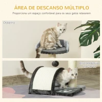 PawHut Árvore Arranhador para Gatos de 2 Níveis com Poste e Tapete de Arranhar Cama e Bola Suspensa 35,5x37x46 cm Cinza(m-6)