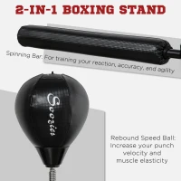 SPORTNOW Adjustable Speed Bag, Boxing Bag, with Stand, Reflex Bar, Punching Pad, Black(m-4)