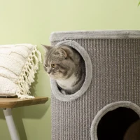 PawHut Cat Climbing Frame, Covered with Sisal, Cosy Platform - Light Grey(m-9)