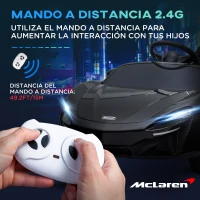 HOMCOM Coche Eléctrico 12V para Niños Mclaren con Mando a Distancia Música Bocina Faros Velocidad 2-5 km/h 126x65x52 cm Negro(m-5)