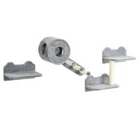 PawHut 4PCs Wall-Mounted Cat Tree, with Steps, Perch, Cat House - Grey(m-11)