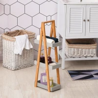 kleankin Bathroom Storage Shelves, 3-Tier Slim Shelving Unit, Freestanding Bamboo Shelf Unit, A Frame Space Saver Toilet Rack, Natural(m-10)