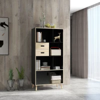HOMCOM Biblioteca Moderna din MDF si PAL cu 2 Sertare si 7 Rafturi Deschise, 80x40x165 cm, Negru si Lemn natur(m-2)