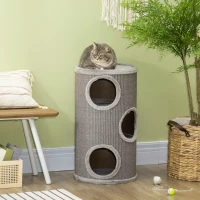 PawHut Cat Climbing Frame, Covered with Sisal, Cosy Platform - Light Grey(m-7)