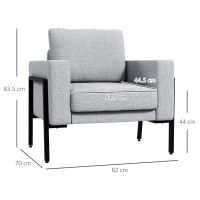 HOMCOM Poltroncina Imbottita per Soggiorno e Camera con Cuscini per Seduta e Schienale, 82x70x83.5 cm, Grigio(m-3)