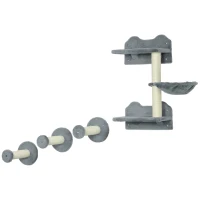 PawHut 4 Piece Cat Shelf with Scratching Post, Wall-Mounted Cat Tree for Indoor Cat - Grey(m-1)