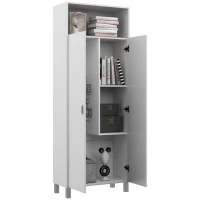 HOMCOM Dulap de Bucatarie de 188cm, Dulap de Depozitare Independent cu Raft Deschis, 2 Usi, Raft Reglabil si Balamale cu Inchidere cu Amortizare pentru Camera de Zi, Alb(m-1)