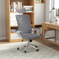 Vinsetto Sedia da Ufficio ad Altezza Regolabile con Supporto Lombare e Braccioli Ribaltabili, 65x64x120-130 cm(m-2)