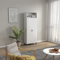 HOMCOM Dulap de Bucatarie de 188cm, Dulap de Depozitare Independent cu Raft Deschis, 2 Usi, Raft Reglabil si Balamale cu Inchidere cu Amortizare pentru Camera de Zi, Alb(m-2)