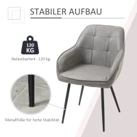HOMCOM Esszimmerstuhl mit Rücklehne Armlehne moderner Küchenstuhl Sessel für große Menschen Kunstleder Schaumstoff Metall Grau 61 x 58 x 84 cm(m-5)