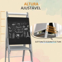 AIYAPLAY Cavalete para Crianças com Quadro Branco e Quadro Negro com Altura Ajustável Cavalete de Arte para Desenhos 3 em 1 com Rolo de Papel 40x56x107/112/117 cm Cinza(m-5)