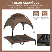 PawHut Cama Elevada para Animais de Estimação Portátil com Toldo Amovível Tecido Respirável 92x76x90cm Marrom(m-6)