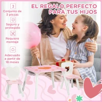 ZONEKIZ Juego de Mesa y 2 Sillas Infantiles de Madera para +18 Meses Estampado Corazones 68x68x47 cm y 30x30x51 cm Rosa(m-6)