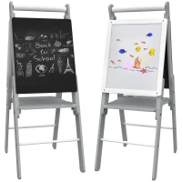 AIYAPLAY Cavalete para Crianças com Quadro Branco e Quadro Negro com Altura Ajustável Cavalete de Arte para Desenhos 3 em 1 com Rolo de Papel 40x56x107/112/117 cm Cinza(m-10)