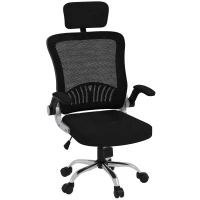 HOMCOM Sedia da Ufficio con Poggiatesta e Altezza Regolabili, Tessuto a Rete e Braccioli Ribaltabili, Nero(m-1)
