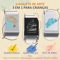 AIYAPLAY Cavalete para Crianças com Quadro Branco e Quadro Negro com Altura Ajustável Cavalete de Arte para Desenhos 3 em 1 com Rolo de Papel 40x56x107/112/117 cm Cinza(m-4)