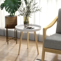 HOMCOM Bijzettafel in Scandinavisch design, salontafel, nachtkastje, wit + natuur(m-2)