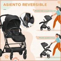 HOMCOM Silla de Paseo Ligera con Asiento Reversible y Reclinable Cochecito para Bebé de 0-36m Plegable 83x59x104cm Negro(m-4)