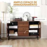 HOMCOM Aparador para Sala de Estar Aparador Buffet Moderno com 2 Portas e 3 Gavetas para Sala de Jantar 127x40x76cm Castanho Avermelhado e Preto(m-4)