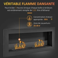 HOMCOM Cheminée bioéthanol murale encastrable brûleur 2 x 0,85 L environ 3 h de durée de combustion 90 x 15 x 40 cm acier noir(m-4)