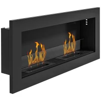 HOMCOM Cheminée bioéthanol murale encastrable brûleur 2 x 0,85 L environ 3 h de durée de combustion 90 x 15 x 40 cm acier noir(m-1)