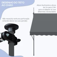 Outsunny Toldo Manual Retrátil Ajustável 200x170x200-290 cm com Manivela Proteção Solar UV40+ para Varanda Jardim Cinza(m-4)