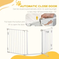 PawHut Pet Safety Gate, 3 Panels Playpen Fireplace, Metal Fence, Stair Barrier, Room Divider w/ Walk-Through Door - White(m-6)