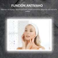 kleankin Espejo de Baño con Luz LED Función Antivaho con Interruptor Táctil y Color de Luz Ajustable 70x50 cm Plata(m-6)