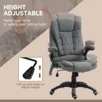 Vinsetto Massage Recliner Chair Heated Office Chair with Six Massage Points Linen-Feel Fabric 360° Swivel Wheels Grey(m-5)
