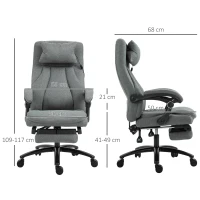 Vinsetto Office Chair, Fabric Desk Chair with Adjustable Massage Pillow, USB Power and Retractable Footrest, High Back, 360° Swivel, for Home, Grey(m-3)