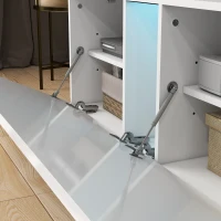 HOMCOM Meuble TV jusqu'à 70 pouces 1 porte battante avec compartiments - 160 x 39 x 45 cm - blanc laqué(m-9)