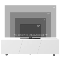 HOMCOM Meuble TV jusqu'à 70 pouces 1 porte battante avec compartiments - 160 x 39 x 45 cm - blanc laqué(m-7)