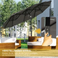Outsunny parasol, tuinparasol, kantelbaar, met handslinger, winddak, polyester+staal, grijs, 285 x 147 cm(m-4)