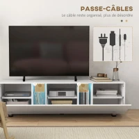 HOMCOM Meuble TV jusqu'à 70 pouces 1 porte battante avec compartiments - 160 x 39 x 45 cm - blanc laqué(m-6)