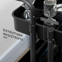 HOMCOM Carrinho de Cozinha Carrinho de Armazenamento com 4 Ganchos 3 Cestas Removíveis 3 Caixas Suspensas 42x38x86,5cm Preto(m-7)