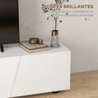 HOMCOM Meuble TV jusqu'à 70 pouces 1 porte battante avec compartiments - 160 x 39 x 45 cm - blanc laqué(m-5)