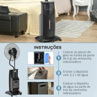 HOMCOM Ventoinha Nebulizadora 90W com Oscilação Depósito de Água 3,1L 3 Velocidades Temporizador e Rodas 44,5x44,5x135 cm Preto(m-8)