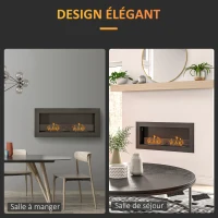 HOMCOM Cheminée bioéthanol murale encastrable brûleur 2 x 0,85 L environ 3 h de durée de combustion 90 x 15 x 40 cm acier noir(m-7)