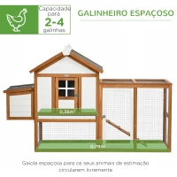 PawHut Galinheiro de Madeira para Exterior para 2-4 Galinhas com 2 Poleiros Ninho Bandeja Amovível e Rampa 181x79,5x117,5cm Madeira(m-4)