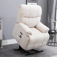 HOMCOM Massagesessel mit Aufstehhilfe, Relaxsessel mit Aufstehhilfe, inkl. Fernbedienung, USB-Schnittstelle, Cremeweiß(m-2)