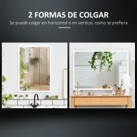 kleankin Espejo de Baño con Luz LED Función Antivaho con Interruptor Táctil y Color de Luz Ajustable 70x50 cm Plata(m-8)