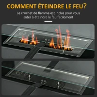 HOMCOM Cheminée bioéthanol murale encastrable brûleur 2 x 0,85 L environ 3 h de durée de combustion 90 x 15 x 40 cm acier noir(m-6)