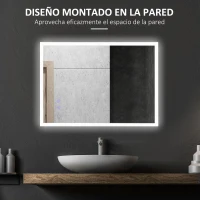kleankin Espejo de Baño con Luz LED Función Antivaho con Interruptor Táctil y Color de Luz Ajustable 70x50 cm Plata(m-4)