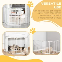 PawHut Pet Safety Gate, 3 Panels Playpen Fireplace, Metal Fence, Stair Barrier, Room Divider w/ Walk-Through Door - White(m-4)